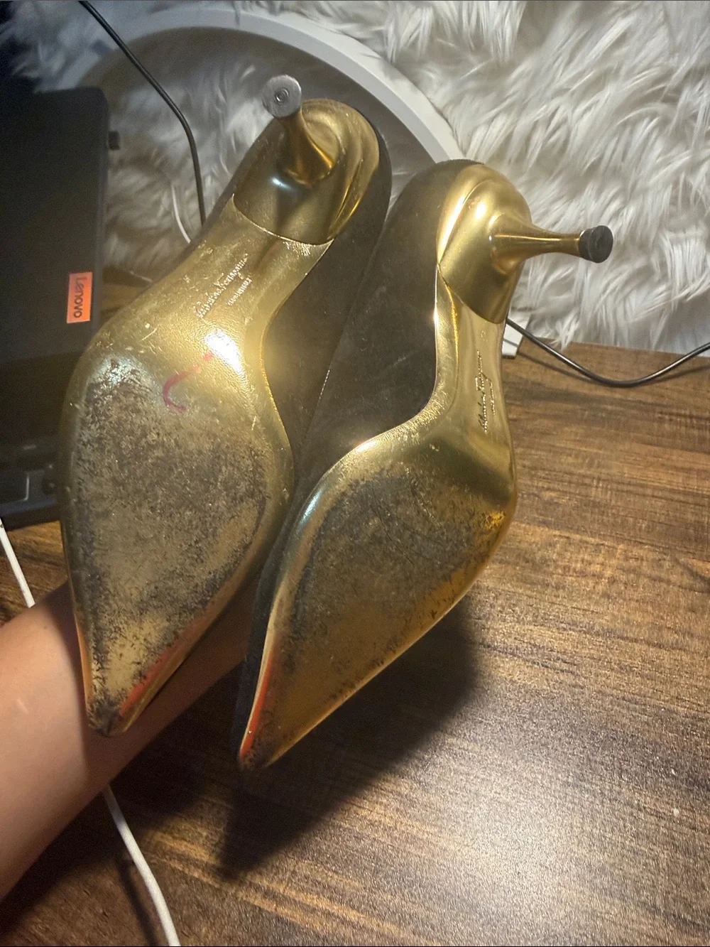 Salvatore Ferragamo Black Suede Pointed Pumps with Gold Insole